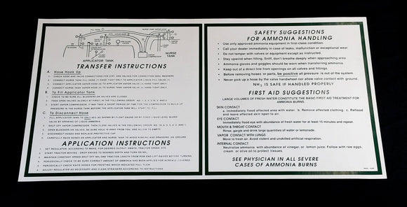 Decal - TRANSFER INSTRUCTIONS - Green on White - NH3 Safety Decal-Mid-South Ag. Equipment
