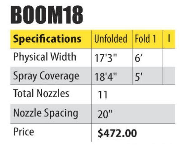 18 Ft. Spray Pattern Boom (20 In. Spacing)-Mid-South Ag. Equipment
