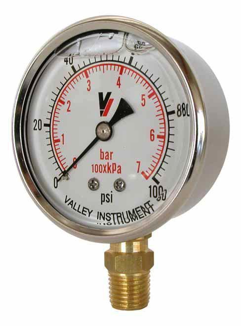 Valley Industries - 2-1/2" - 100 P.S.I. Liquid Filled Pressure Gauge - 2140GXB100-Mid-South Ag. Equipment